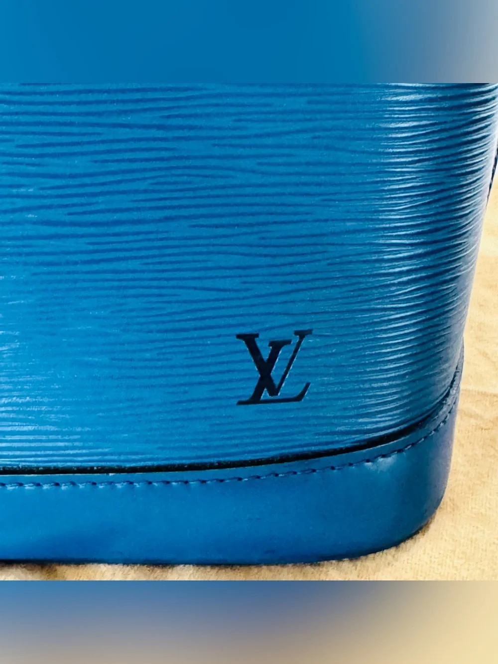 Louis Vuitton Blue Epi Alma Satchel with Gold Hardware